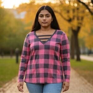 NWOT | Plaid Long Sleeve | Pink and Gray | 2XL